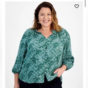 NWT Style & Co. Teal Patterned Blouse